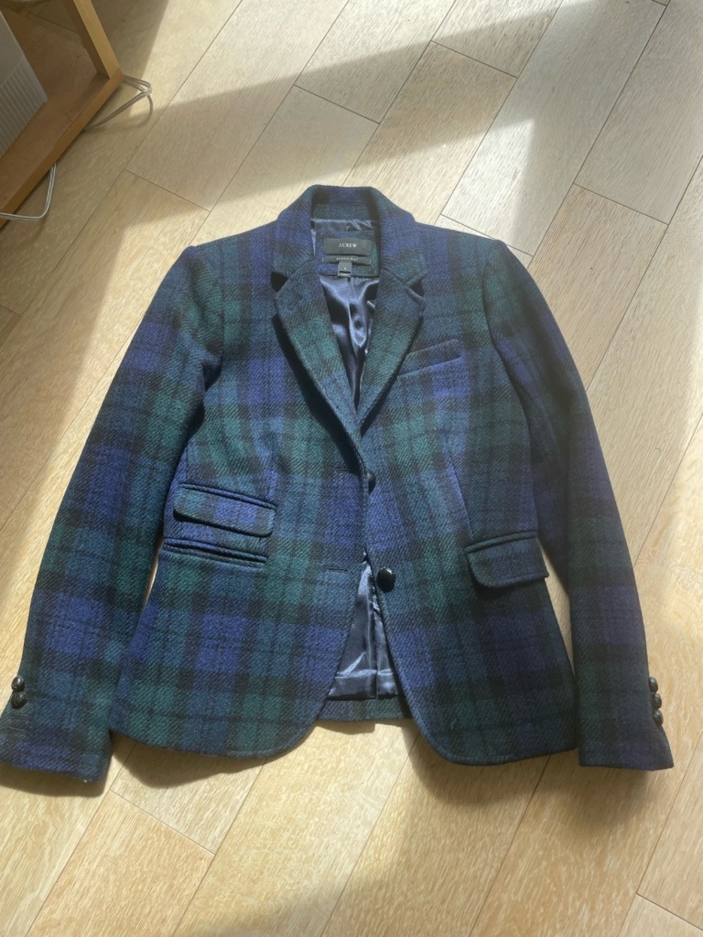 J. Crew Navy and Dark Green Tartan Blazer 100% wool